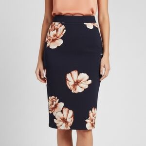🟣 Sz S Love Culture Floral Pencil Skirt - Navy and Peach